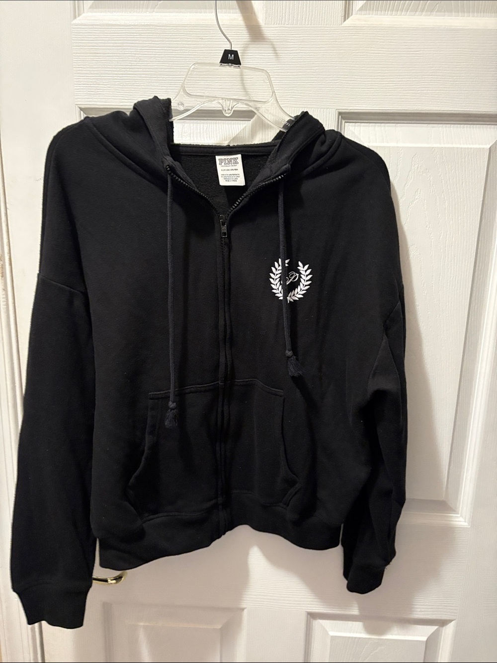 Victoria Secret Pink black hooded fleece jacket with logo